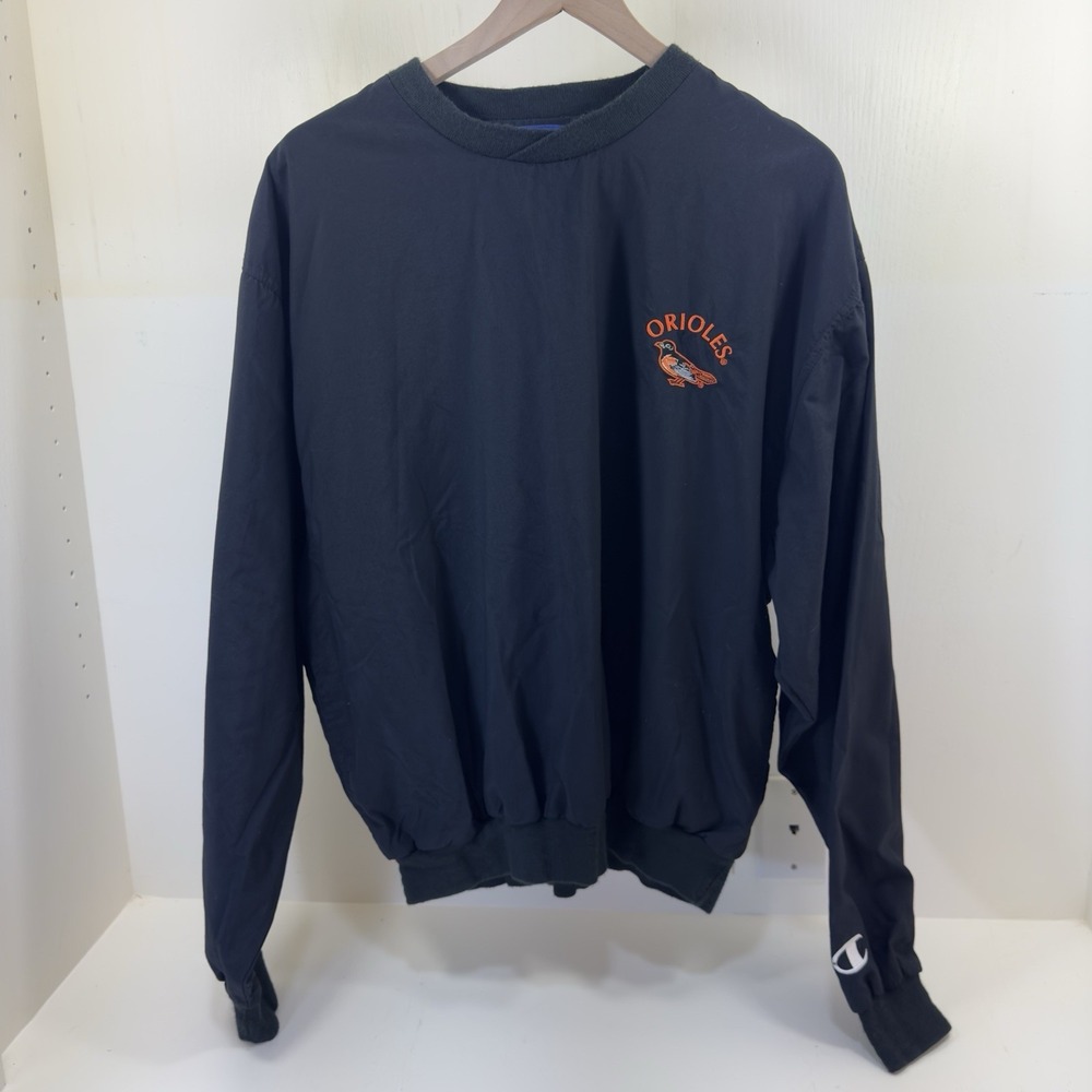 Vintage Baltimore Orioles Champion Nylon Pullover Windbreaker‎ Jacket Pockets L